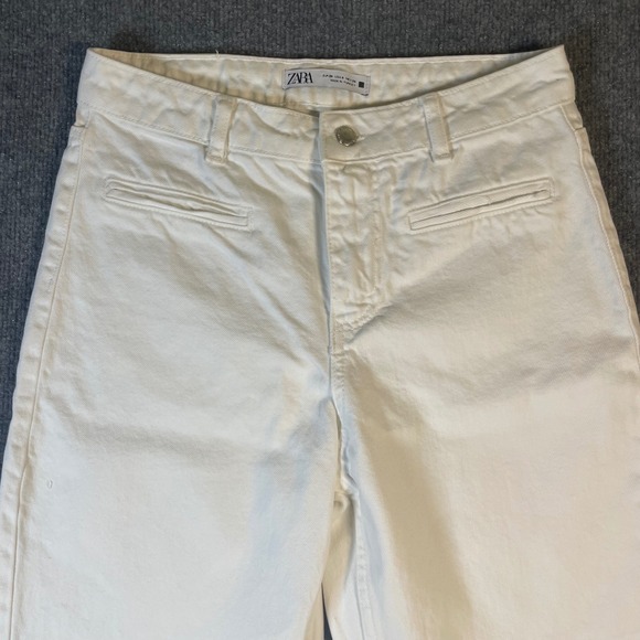 Zara Women White Denim Wide Leg Crop Jeans Size 4 - 30x28 Casual‎ Baggy Pockets - Picture 3 of 12